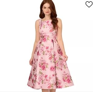 Adrianna Papell Women's Boat Neck Jacquard Floral Dress